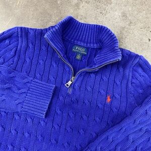 Polo Ralph Lauren Cable Knit Quarter Zip Sweater Blue Youth Size 6